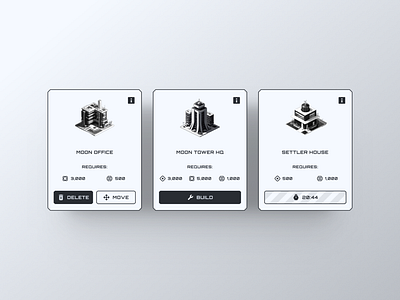 NFT Building cards GUI - Black & White futuristic style blackandwhite flat gamecard gameui gui minimalistic nft