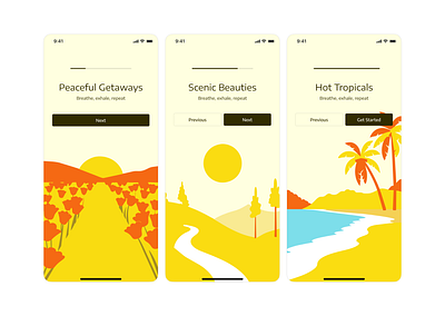 Sceneric Onboarding clean illustration ios minimal mobile mono onboarding sunset tropical yellow