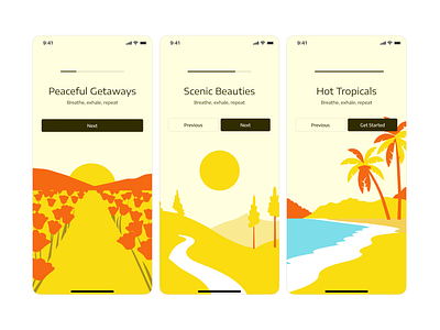 Sceneric Onboarding clean illustration ios minimal mobile mono onboarding sunset tropical yellow
