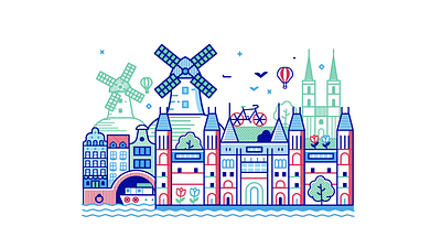 Welcome to the Netherlands animation buildings illustration motion graphics netherlands river windmills