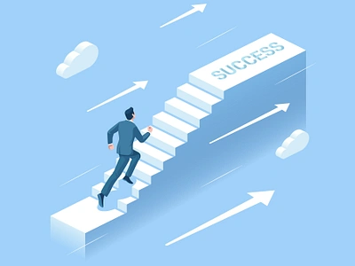 Businessman in action. Isometric business illustration app blue business businessman career career ladder desire illustration isometric leader success vector web