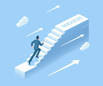 Businessman in action. Isometric business illustration app blue business businessman career career ladder desire illustration isometric leader success vector web