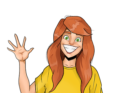 Hi! character comic funny ginger girl graphics illustration ipadpro portfolio portrait procreate procreateapp red self portrait website yellow