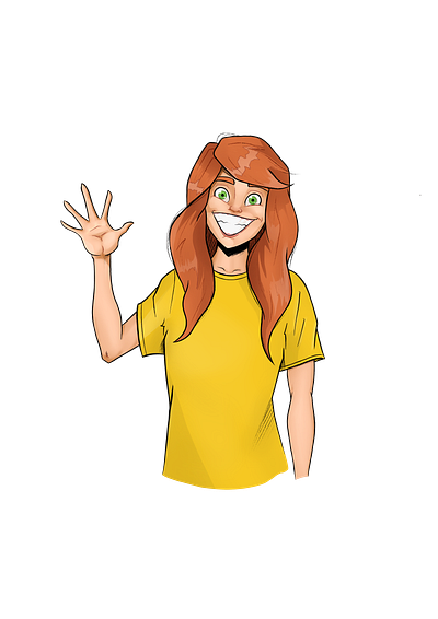 Hi! character comic funny ginger girl graphics illustration ipadpro portfolio portrait procreate procreateapp red self portrait website yellow