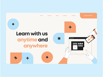 Hero page for an online platform for studying design landing page ui ux web design