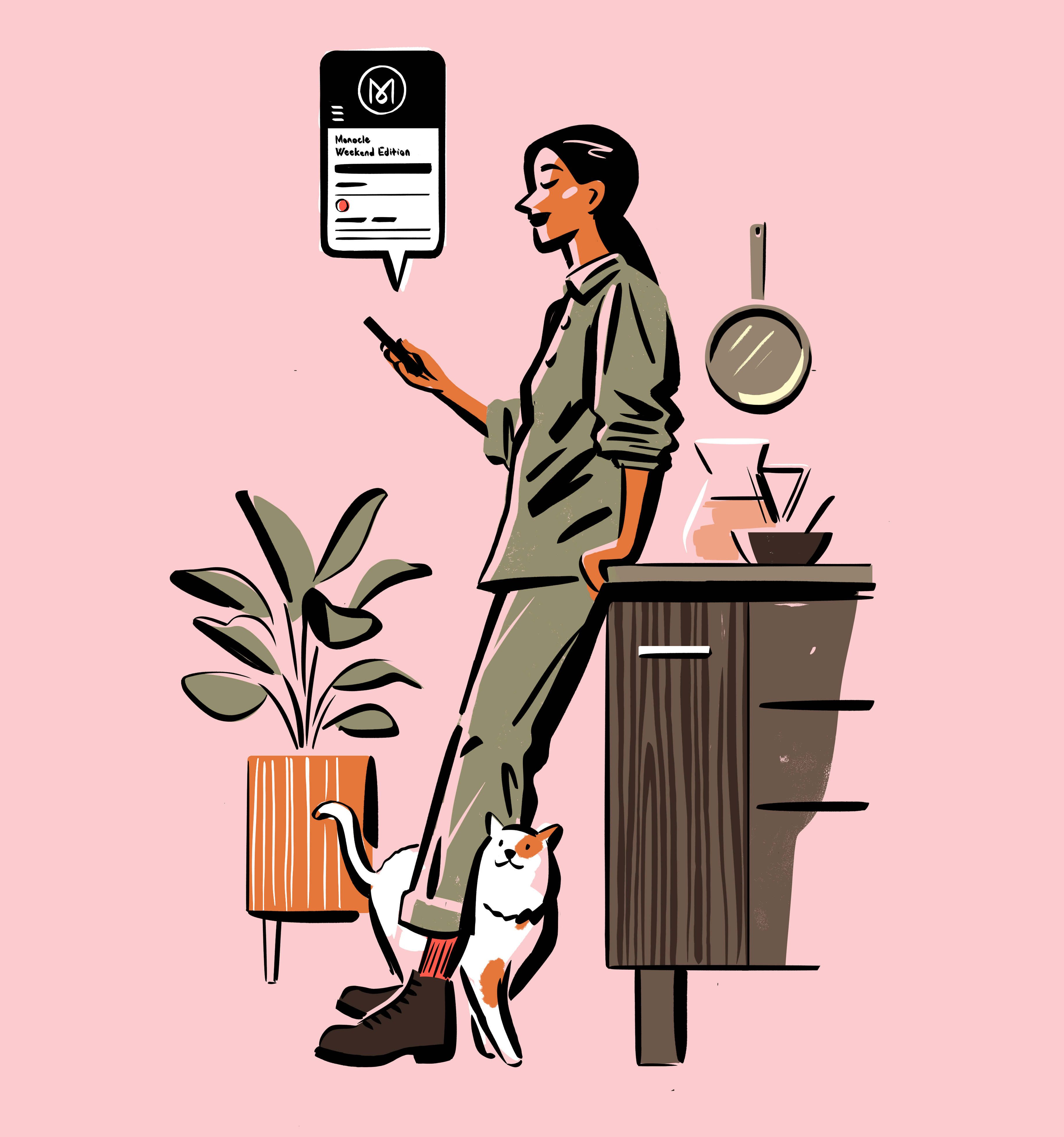 Monocle Magazine cat fashion homeware illustration lifestyle line midcentury monocle procreate style