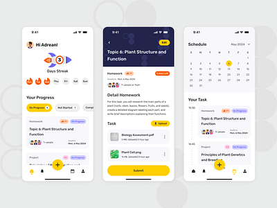 Student Task Manager app calendar design illustration kids mobile app schedule student task manager ui ux website