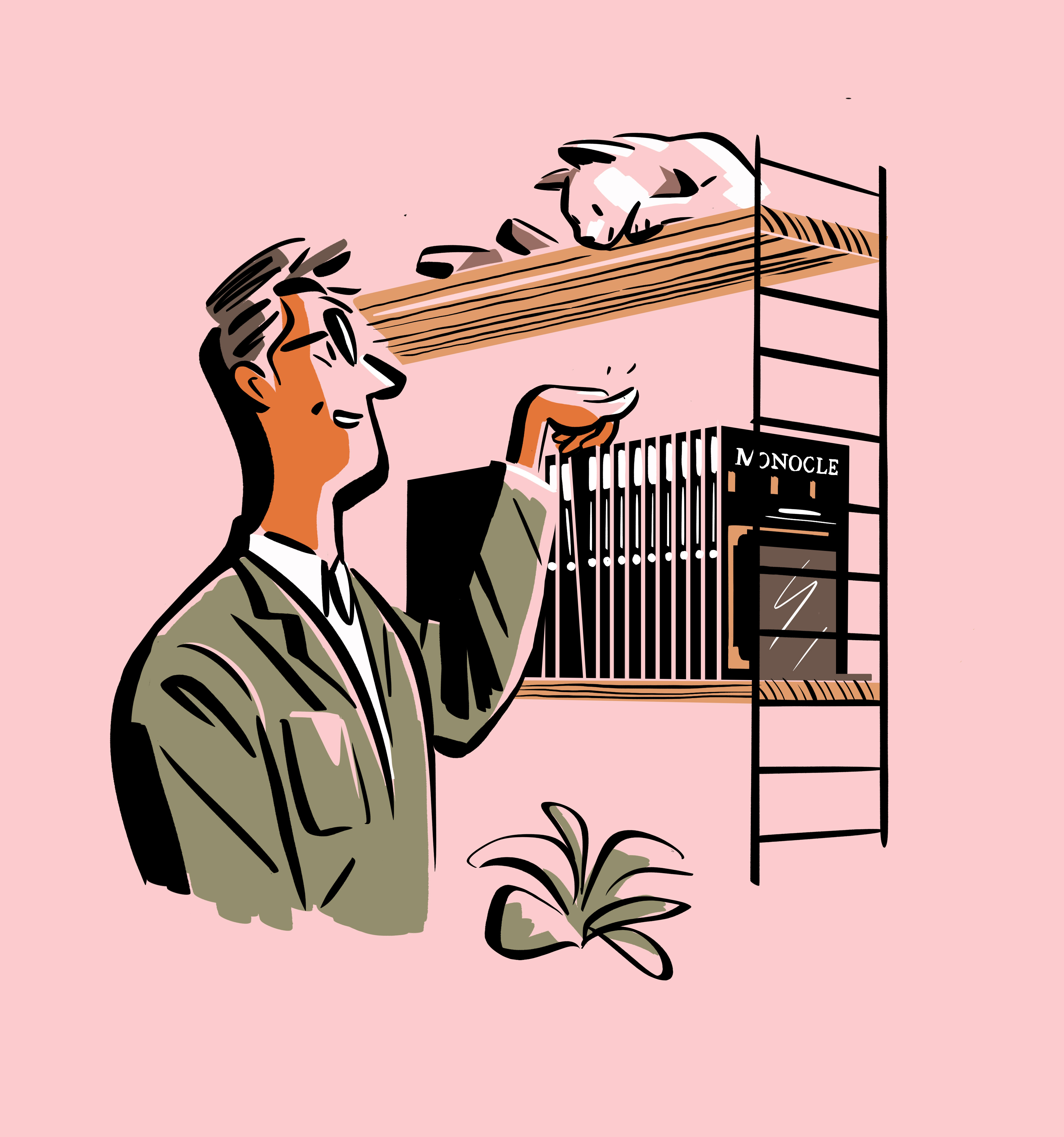 Monocle Magazine cat home illustration interior lifestyle line midcentury monocle procreate subscription