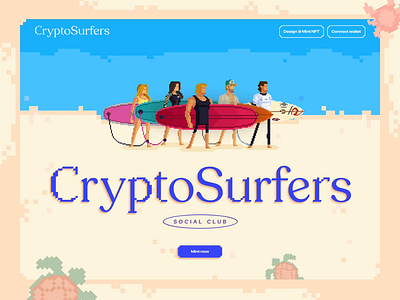 Crypto Surfer Landing Page animation beach blockchain character crypto faq gallery herobanner landing page nft pixal art roadmap surfer web design website