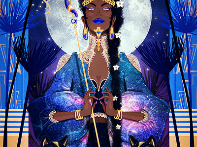 Nounêt afro cat flowers galaxy hair jewels night pharaoh purple queen snake woman