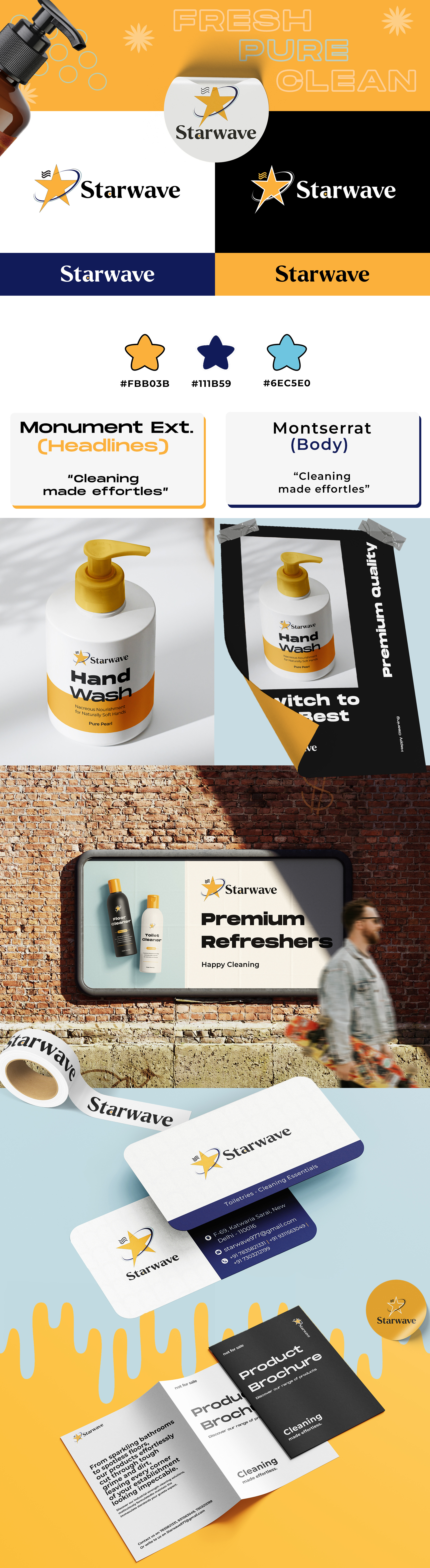 Starwave - Visual Identity & Packaging adobe illustrator adobe photoshop brand design brand identity branding cleaning products design graphic design illustration logo logo design mockups product design toiletries typography visual identity