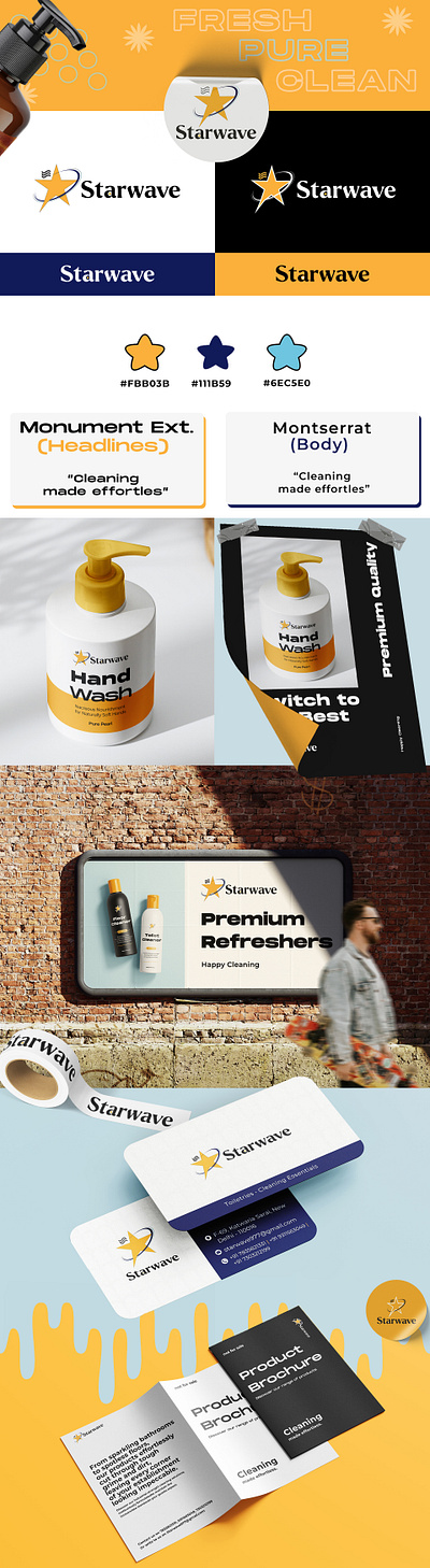 Starwave - Visual Identity adobe illustrator adobe photoshop brand design brand identity branding cleaning products design graphic design illustration logo logo design mockups product design toiletries typography visual identity