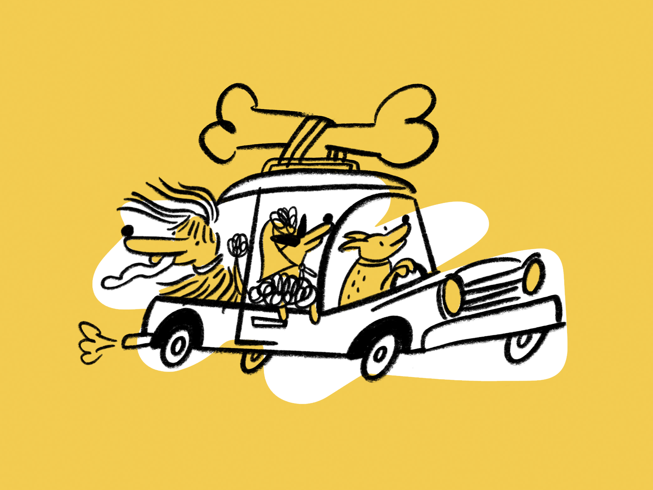 Bone Voyage 🦴🧳 bon voyage car design dogs doodle funny illo illustration lol sketch