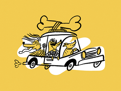 Bone Voyage 🦴🧳 bon voyage car design dogs doodle funny illo illustration lol sketch