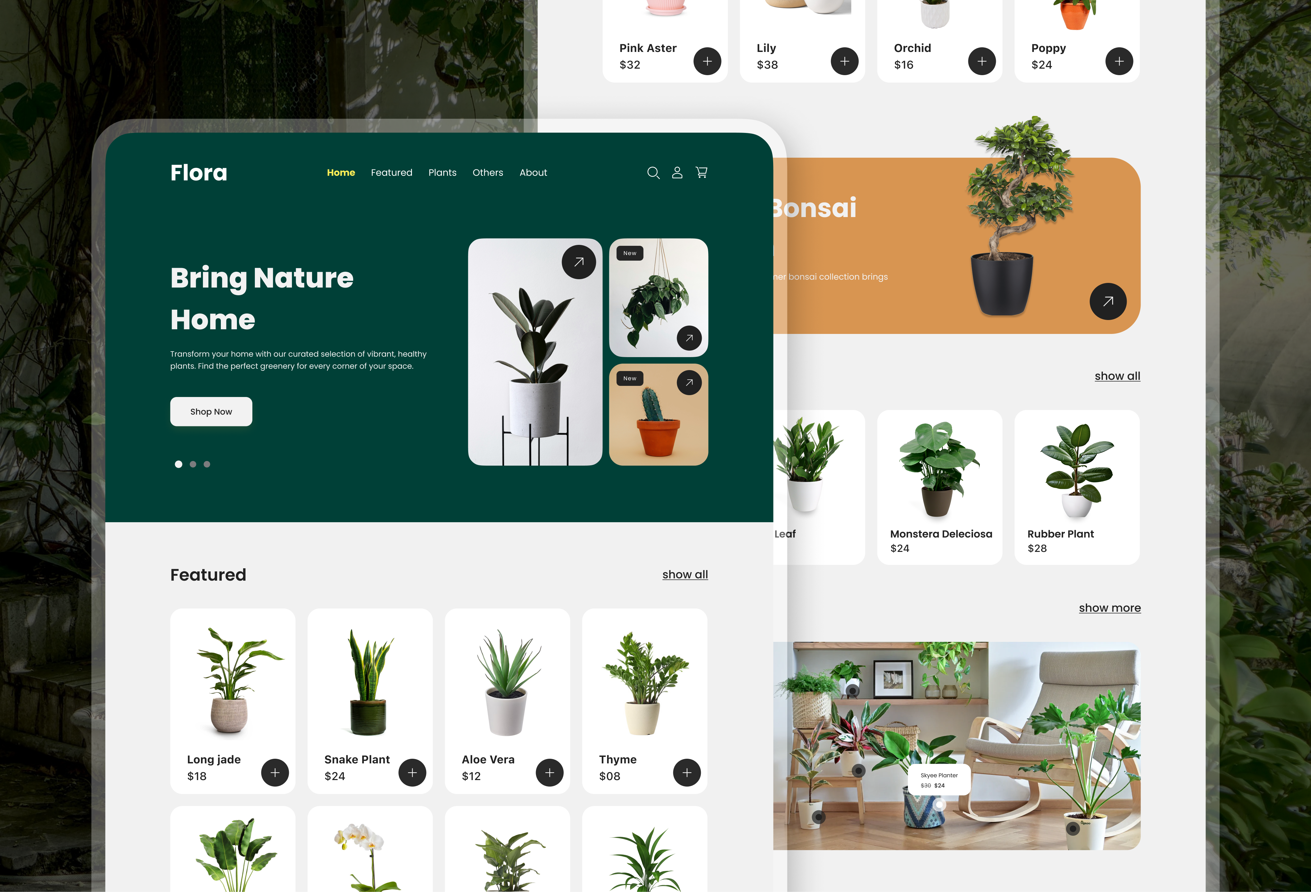 Flora - Plants buying website desktop site landing page minimal mockup modern online shopping online shopping website plants site plants site design plants store plants website shopping website ui ux web apps web design website design