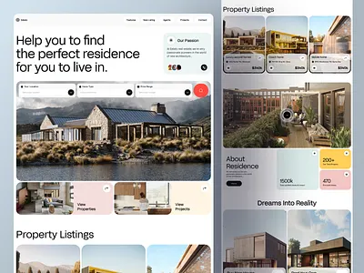 Estato Real-estate Website agency architecture card design clean crative design header home page house interface landing page modern photos portfolio project real estate agency real estate website residence ui web design