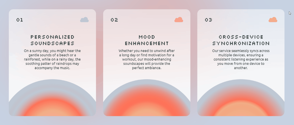 Features Cards app card designs cards features framer framer component framer website gradient hover effect music app product features prototype rainbow ui design ux design weather web design website