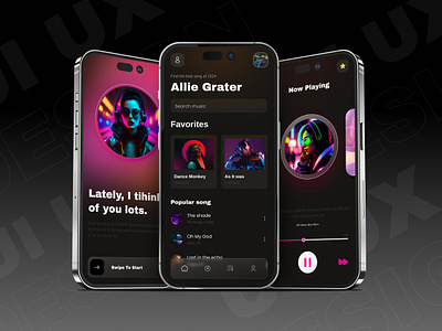 Music App Design app app design app store clean design drak app music music player play list product ui ui design uiux ux web design website