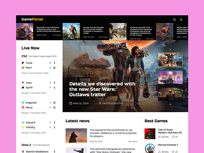 GamePortal - Games News Page esports games gta landing page news product design star wars ui website