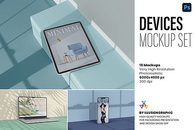 Devices Mockups Set - 16 views advertising app application business composition computer display ios ipad