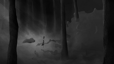 Conceptual art for a movie contrast dark fog forest girl graphic design light movie story trees
