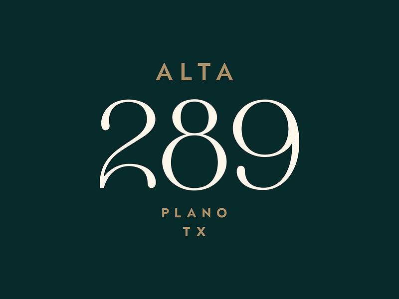 Alta 289 — concept 289 apartment brand identity branding community custom type elegant logo luxury numbers numerals real estate serif typography