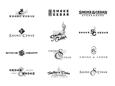 Smoke & Cedar branding / unused designs adobe photoshop brand design brand identity branding casino hospitality industry illustration illustrator indesign logo logo design luxurious luxury procreate restaurant rustic steakhouse type typography wordmark