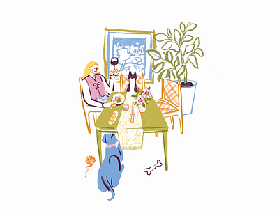 Dinner entourage art cat color cook decor design dinner dog drawing eat furniture home illustration interior interior design leah schmidt leahschm meal pets