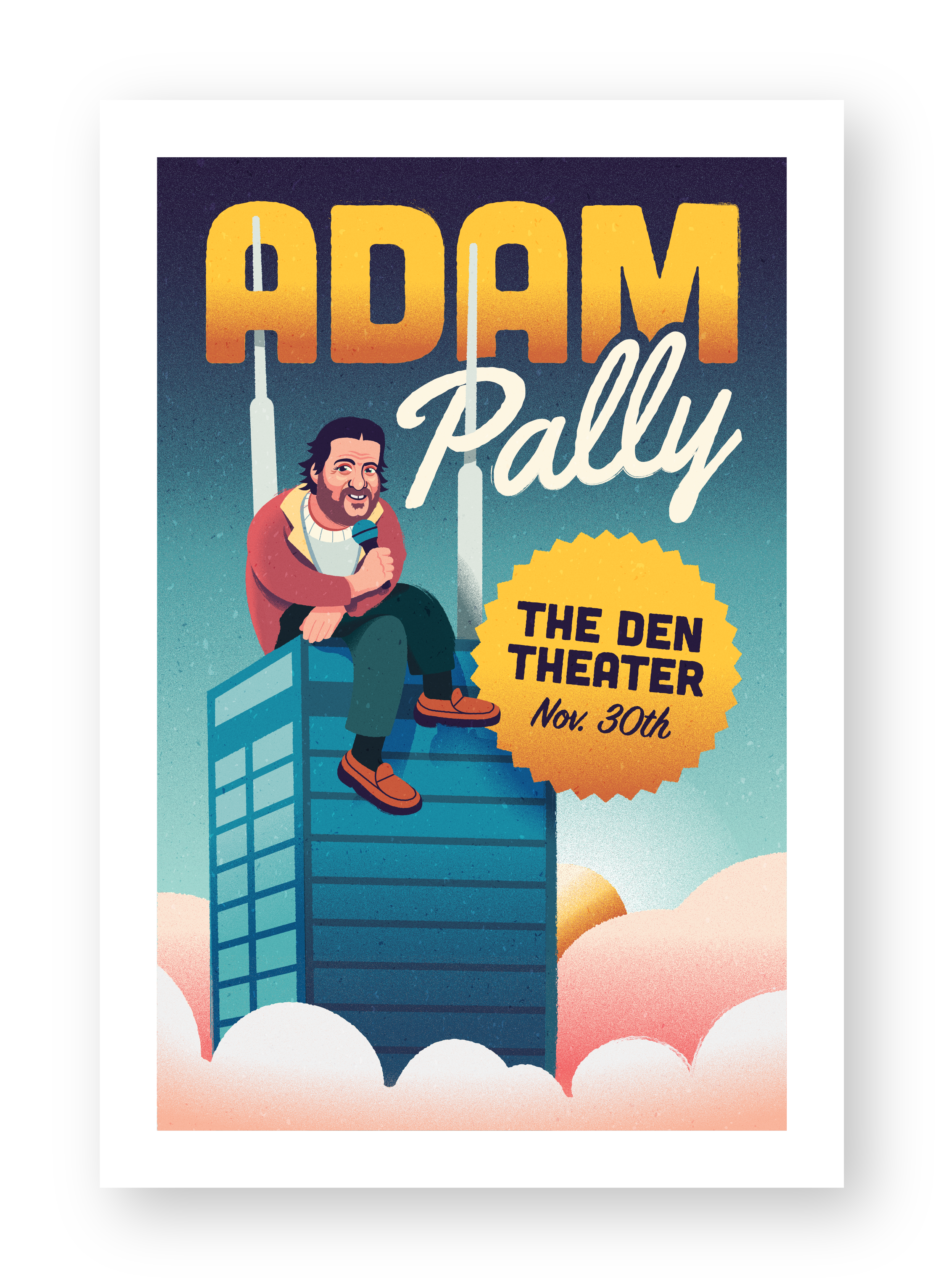 Comedy Poster Commission adam pally chicago comedy comedy poster gig poster graphic design illustration performance poster theater