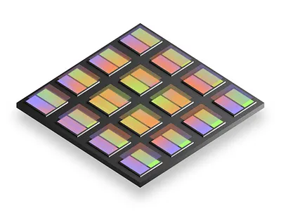 Compute-in-memory biotech chip computer deck gradient illustration isometric science