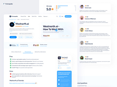 Futurepedia — Product Page animation artificial intelligence colorful cons design hero page illustration landing page logo product product card product page pros reviews ui upwork ux vector