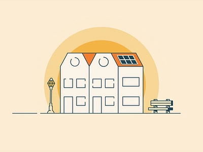 Solar Houses animation apartment building home home animation house house animation houses illustration jagthund solar solar energy solar power street sun sun animation sun energy sun panel town vector animation