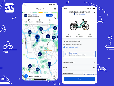 Gaiyo — one key for all mobility. App UI app ui bike citytransport emobility mobile mobilitysolutions public transport rental sharedmobility ui urbantransport