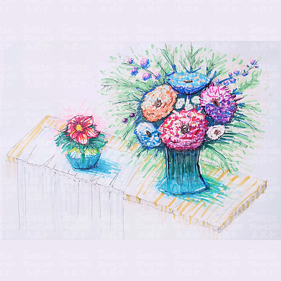 Flower bouquet colorful and vibrant illustration