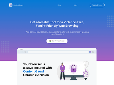 Content Gaurd - Chrome extension chrome chrome extension content gaurd data security extension landing page monitoring photography safe browsing safety sass landing page secure security ui ux violent content gaurd web web browsing web extension webdesign