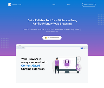 Content Gaurd - Chrome extension chrome chrome extension content gaurd data security extension landing page monitoring photography safe browsing safety sass landing page secure security ui ux violent content gaurd web web browsing web extension webdesign