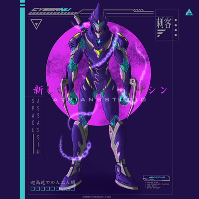 Cybernu - The Space Assassin android artwork assassin character design concept artwork concept character cyber digital artwork futuristic galaxy guardians humanoid illustration japanese theme mecha original character purple space tech warrior