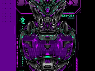 Dark Shenlong anime artwork dark futuristic giant robot gundam illustration japan robot japan theme mecha mobile suit poster design purple robot scifi shenlong sticker design super mecha tech background tshirt design