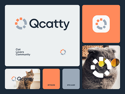 Qcatty app branding cat combination community design dualmeaning graphic design logodesign ui ux visual visualdesign