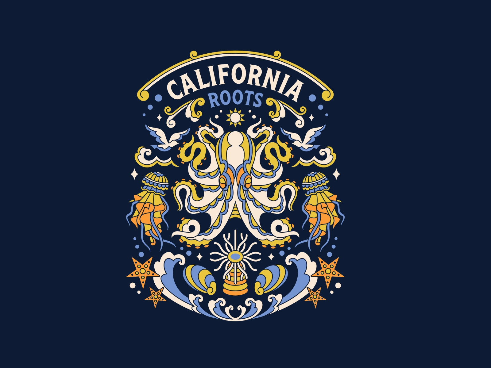 California Root Fest: Merch Full Preview art fest beach bird editorial fest festival geometric graphic design illustration line line art lineart logo merch merchandise monoline music octopus sea wave