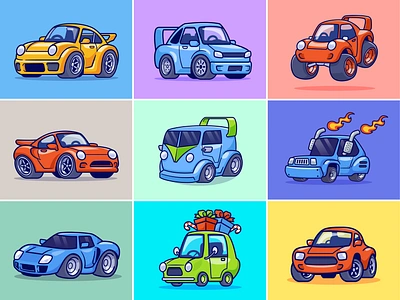 Car Cartoon Collection🏎️🚙🛻 automobile automotive branding bus car doodle drive driver engine icon illustration logo luxury road sedan speed sport car transportation vector wheel