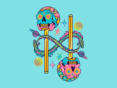 Death Candy album branding candy colorful death design dragon flower graphic design happy illustration merch mushroom skull snake soul space sun ui universe