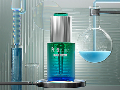 Pure Aura Serum 3d Visualization 3d bottle cinema4d motion graphics packaging product render serum visualizaion