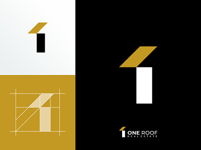 One Roof Logo black brand identity branding geometric gold icon logo memorable real estate simple