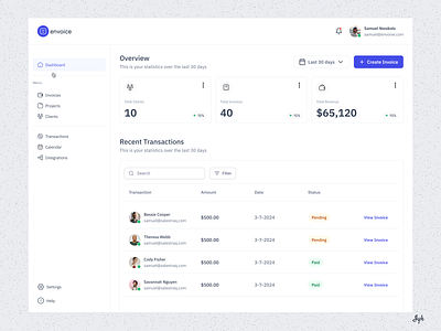 envoice Dashboard✨ dashboard design invoice dashboard design ui