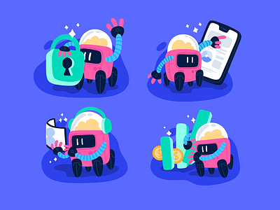 Mully Bank: Features Illustration bank banking blue character colorful cute features fibrant finance funds graphic design illustration investment managemet mascot money robot saving transaction transfer