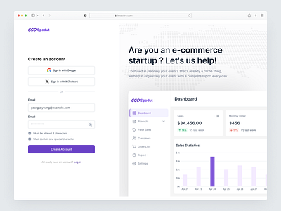 Sign up page design admin admin dashboard create account dashboard ecommerce ecommerce dashoard log in saas saas product sign in sign up ui uiux web website