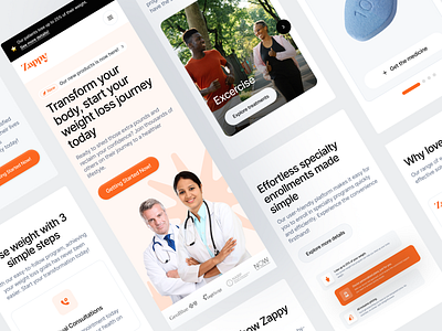 Zappy - Healthcare Responsive Homepage Design Challenge app branding clinic consultation design doctor health healthcare homepage hospital illustration medical mobile mockup phone pills sipplement telemedicine ui ux