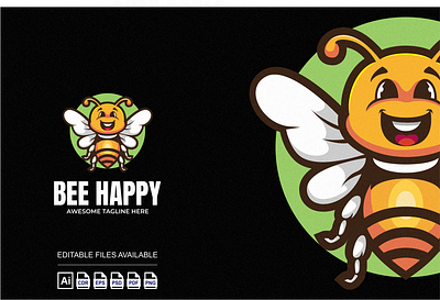 Bee Happy Illustration Mascot Logo 3d bee branding colorful design graphic design illustration logo