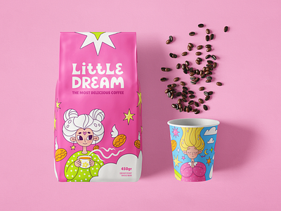 Little coffee packaging. Doodle illustrations art artist bright character coffee coffee cup concept design doodle drink funny girl illustration packaging pink sweet woman